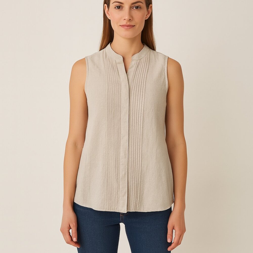 Theory Reeta Soft Linen Button Down Shirt‎ Tan Size Small